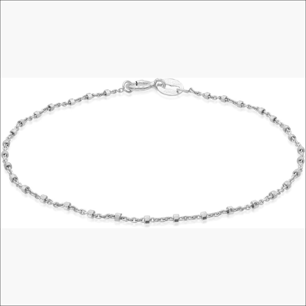 Sterling Silver Diamond-Cut Alternate Bead Italy Rolo Chain Bracelet 7.25 Inches